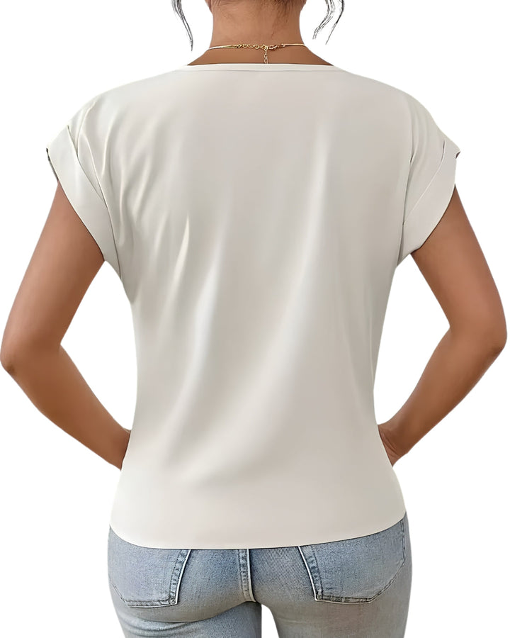 Top Elegant cu Decolteu în V și Drapaj Modern