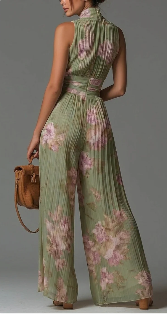 Vivienne | Salopetă elegantă plisată cu imprimeu floral
