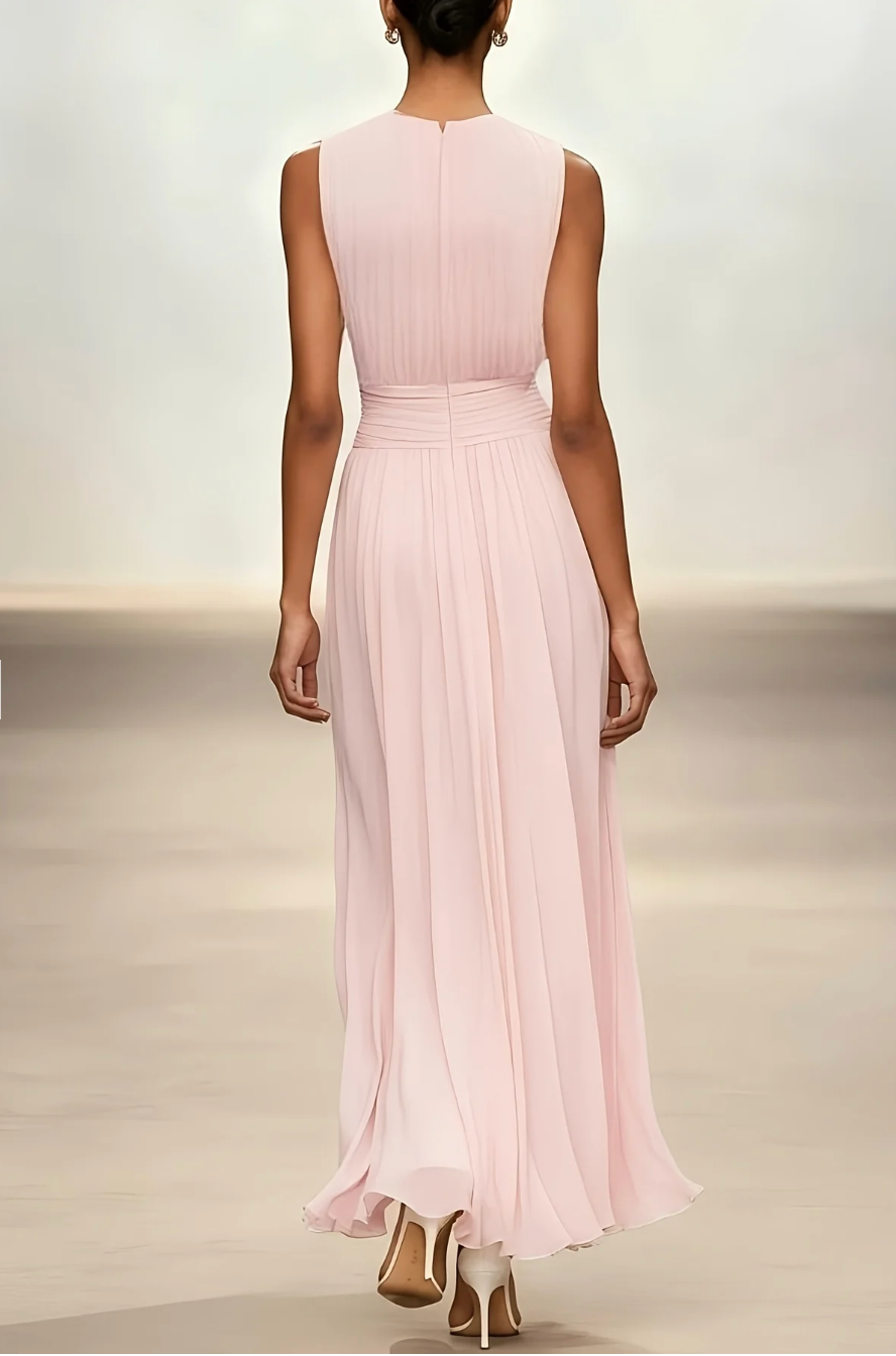 Kezia | Rochie Maxi din Chiffon Plisată cu Talie Drapată