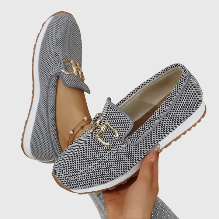 Sussie | Sneakers Loafer din Tricot cu Detaliu Horsebit Auriu