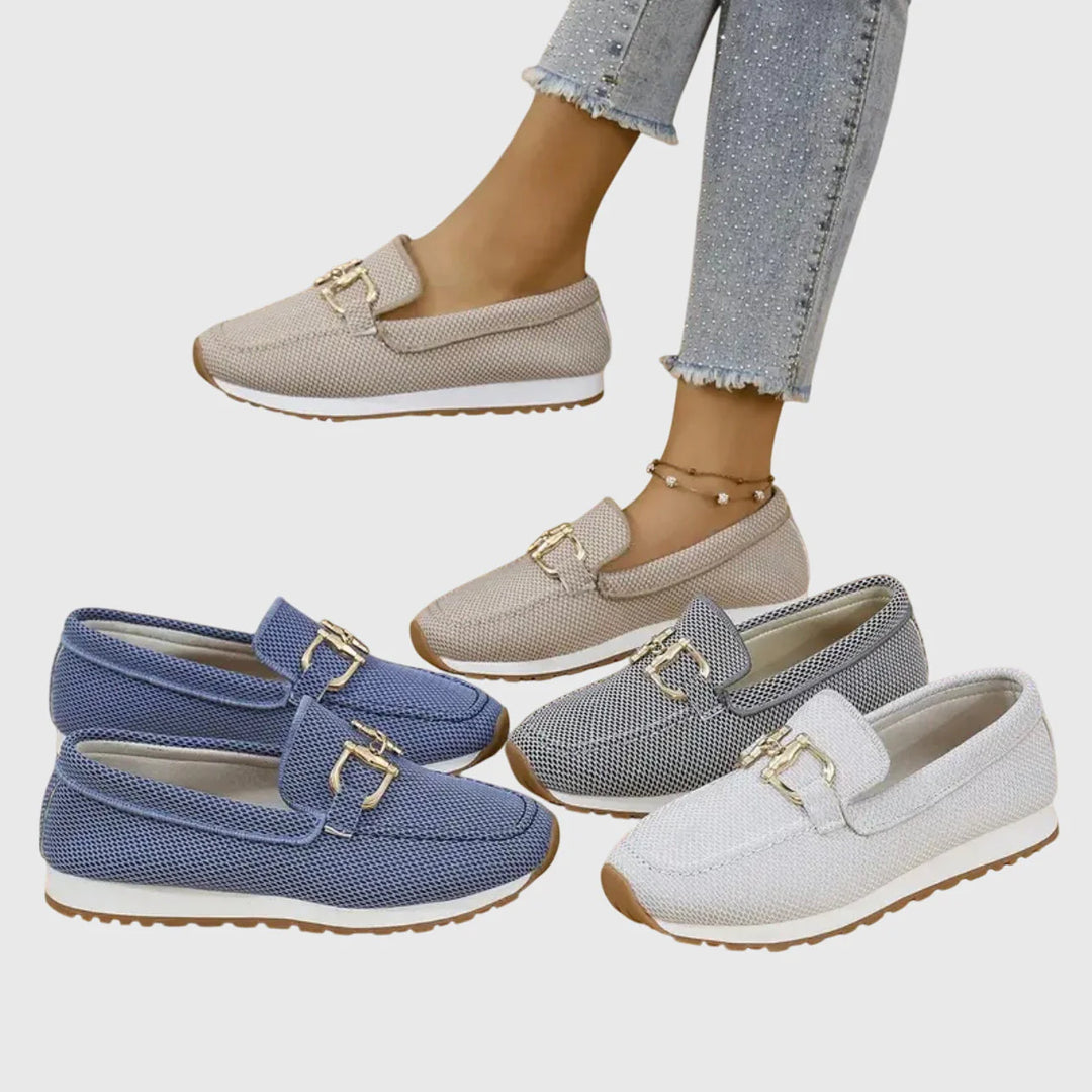 Sussie | Sneakers Loafer din Tricot cu Detaliu Horsebit Auriu