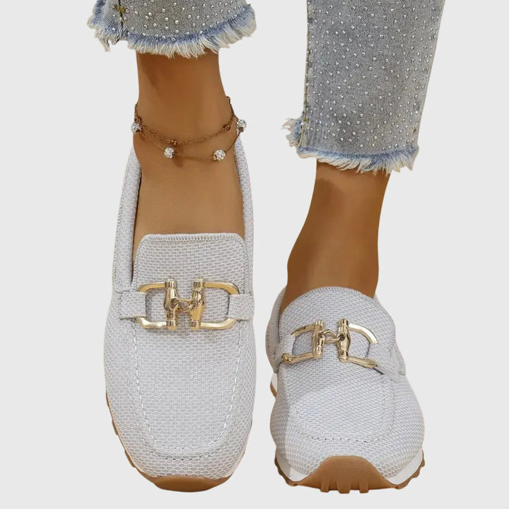 Sussie | Sneakers Loafer din Tricot cu Detaliu Horsebit Auriu