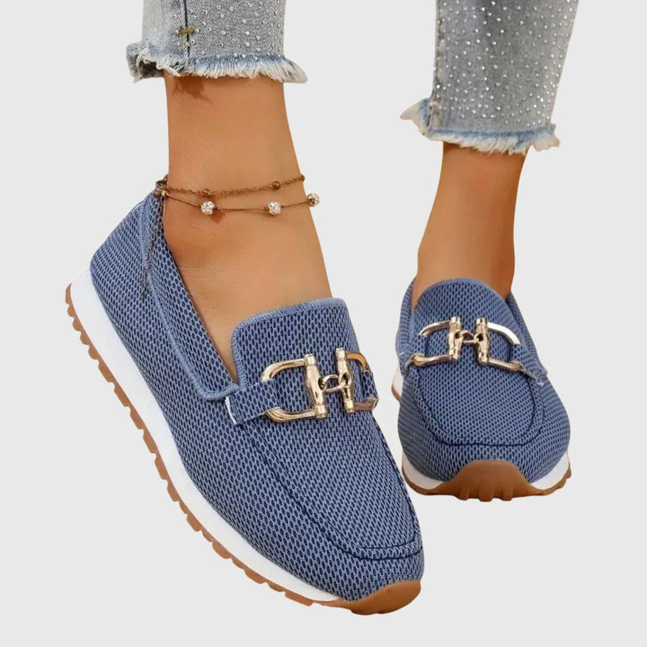 Sussie | Sneakers Loafer din Tricot cu Detaliu Horsebit Auriu