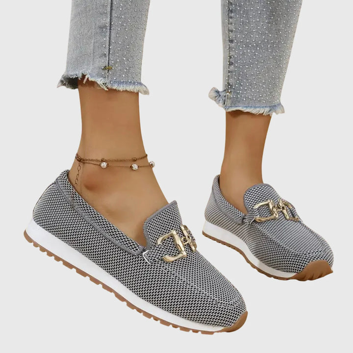 Sussie | Sneakers Loafer din Tricot cu Detaliu Horsebit Auriu