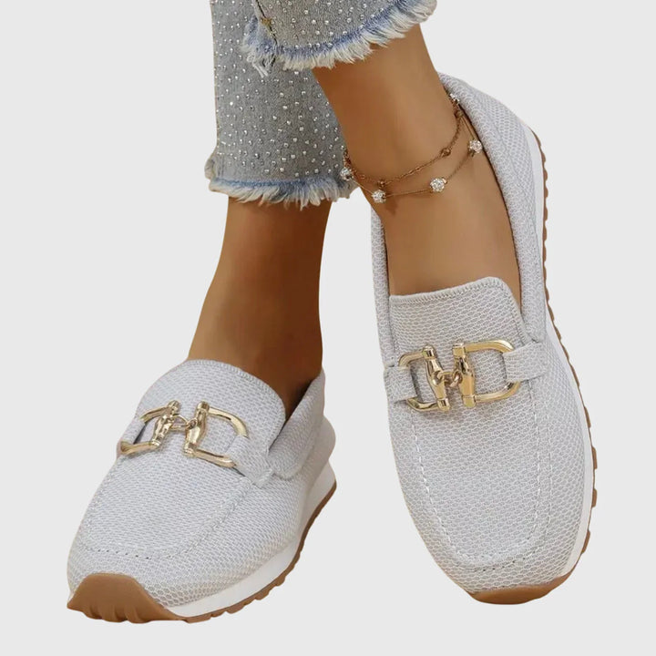 Sussie | Sneakers Loafer din Tricot cu Detaliu Horsebit Auriu