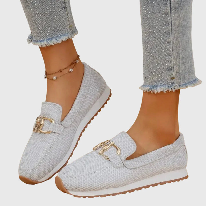 Sussie | Sneakers Loafer din Tricot cu Detaliu Horsebit Auriu