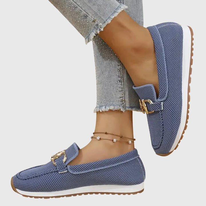 Sussie | Sneakers Loafer din Tricot cu Detaliu Horsebit Auriu