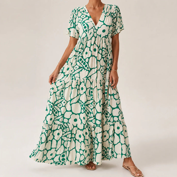 Flora | Rochie Maxi Florală cu Volane în Straturi