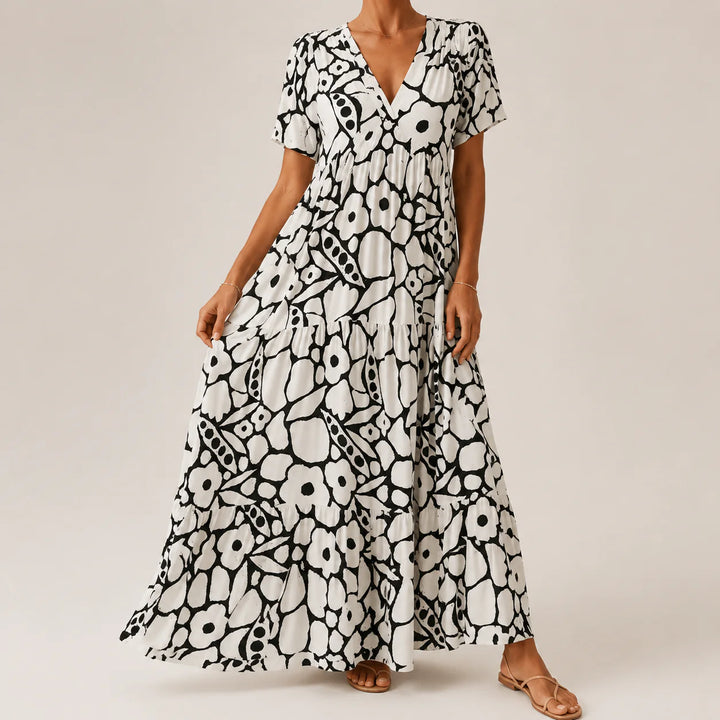 Flora | Rochie Maxi Florală cu Volane în Straturi