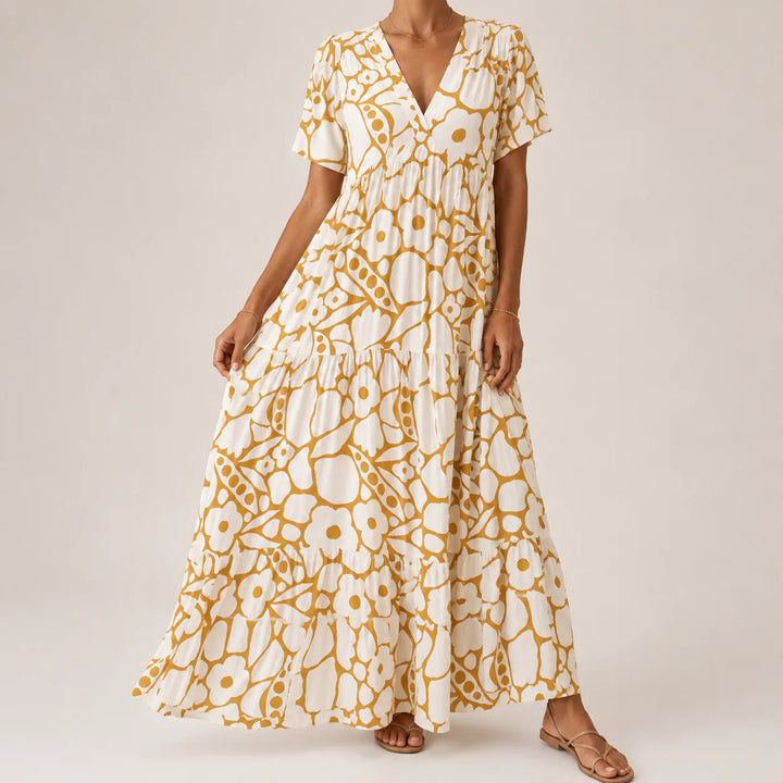 Flora | Rochie Maxi Florală cu Volane în Straturi