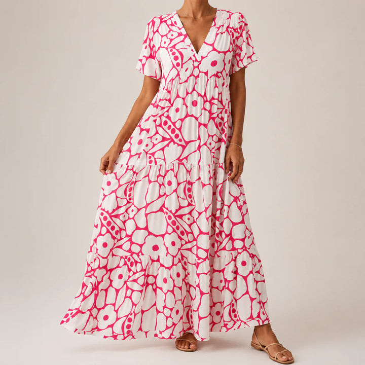 Flora | Rochie Maxi Florală cu Volane în Straturi