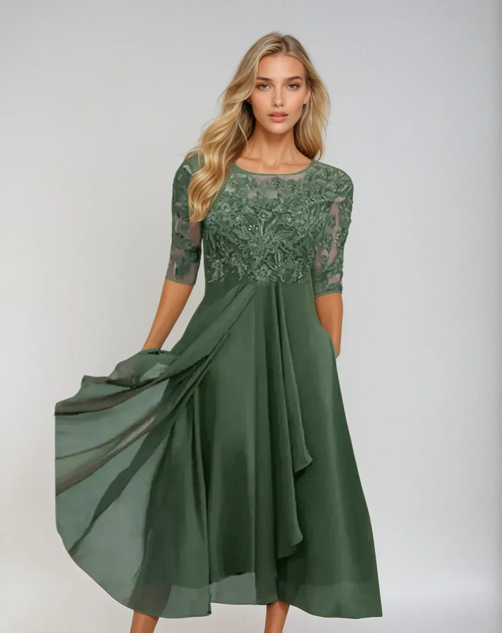 Megan | Rochie Elegantă Midi cu Dantelă