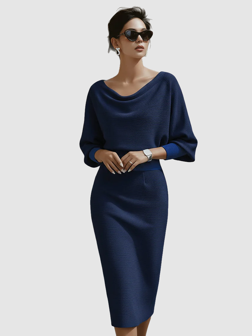 Liora – Elegantiška midi suknelė su drapiruotėmis